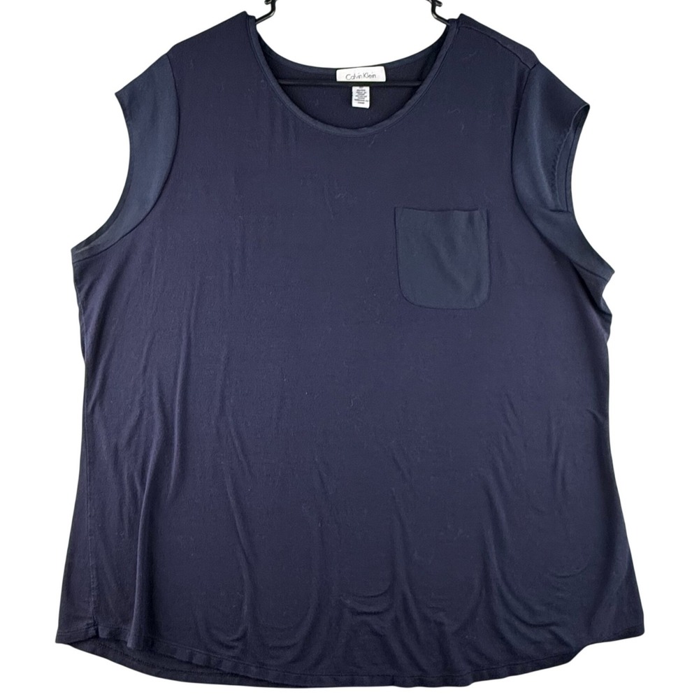 Calvin Klein Tank Top Navy Blue Rayon Blend 1X Minimalist Chic